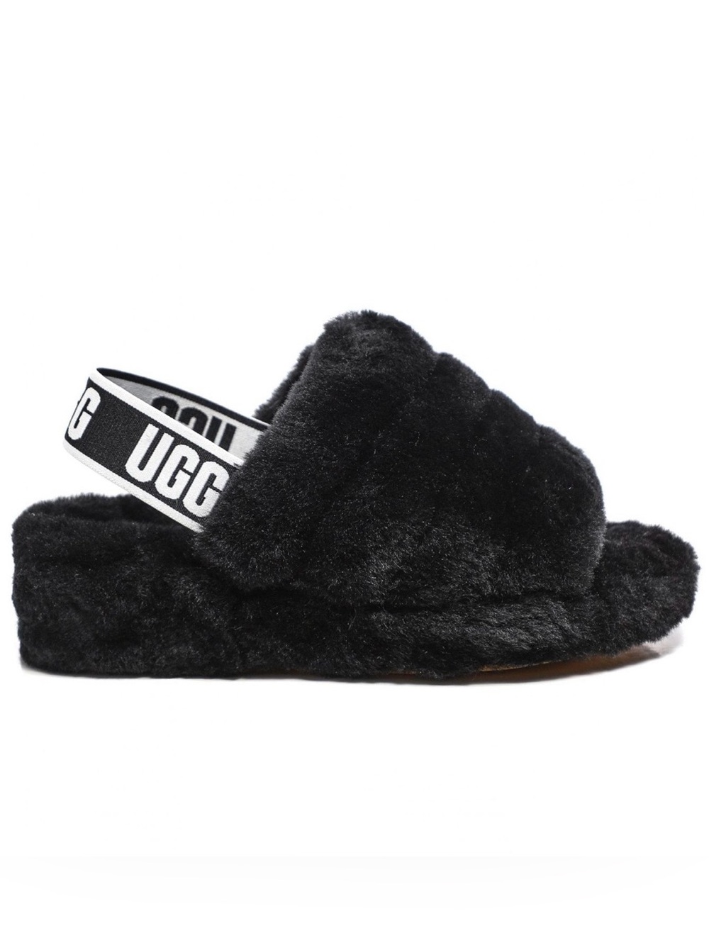 UGG Fluff Yeah Black Shearling Platform Slingback Slides Women’s Size 9 EUC